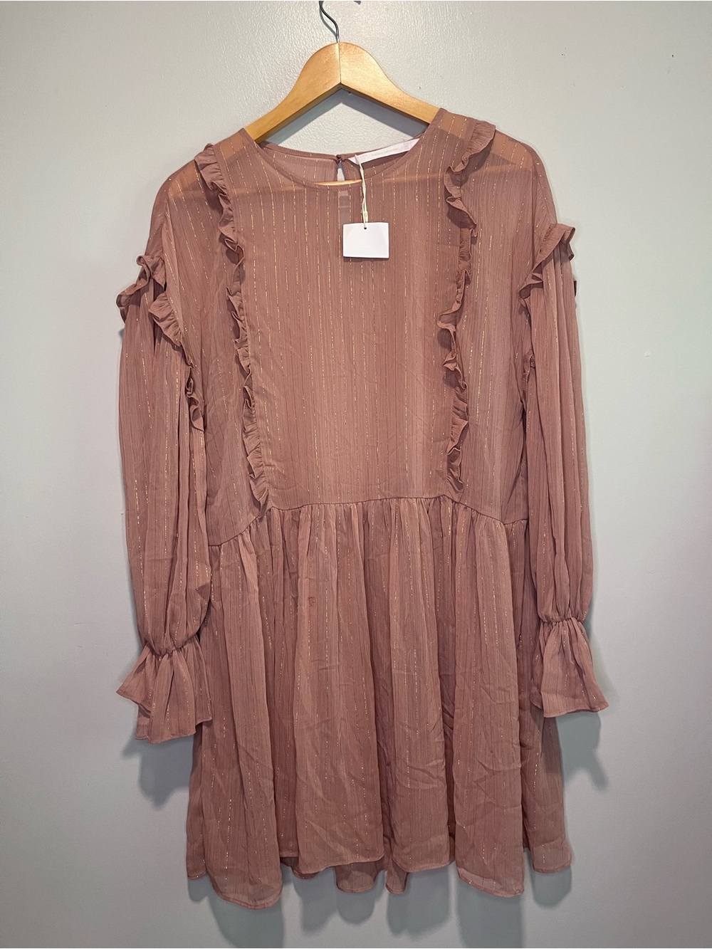 Zara NWT Rose-Mauve Long Sleeve Ruffle Tiered Dress